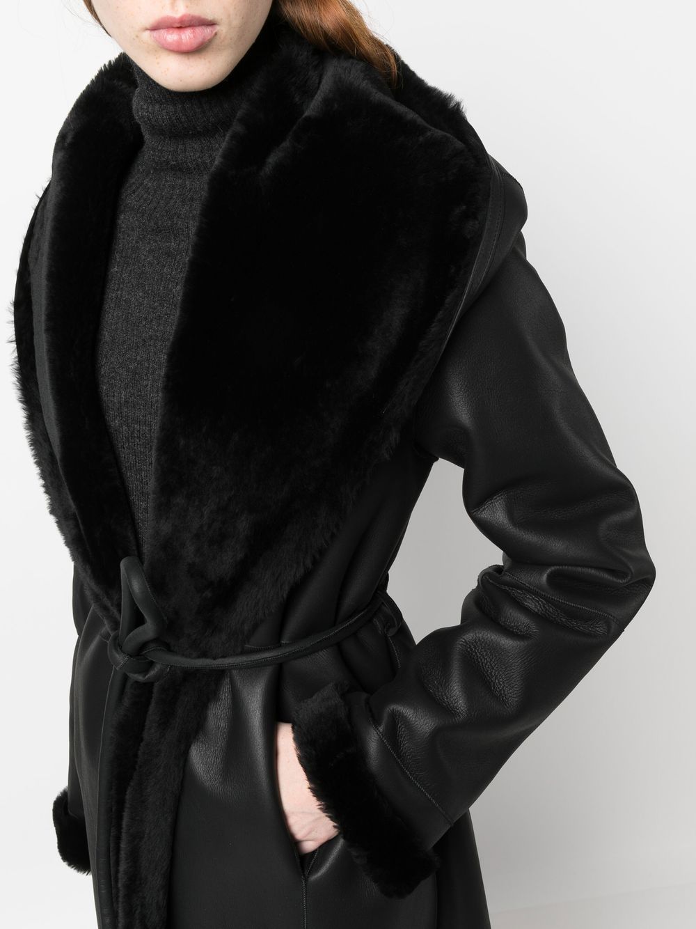 Shop Liska Tie-front Sheepskin Coat In Black