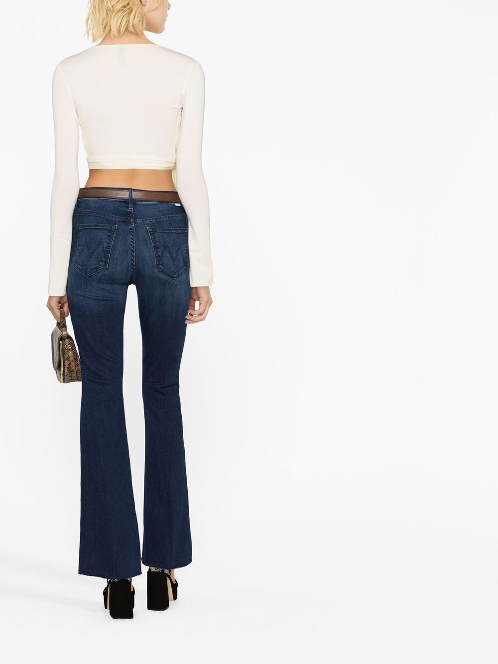 Shop Mother Mid-rise Flared Jeans In Blue