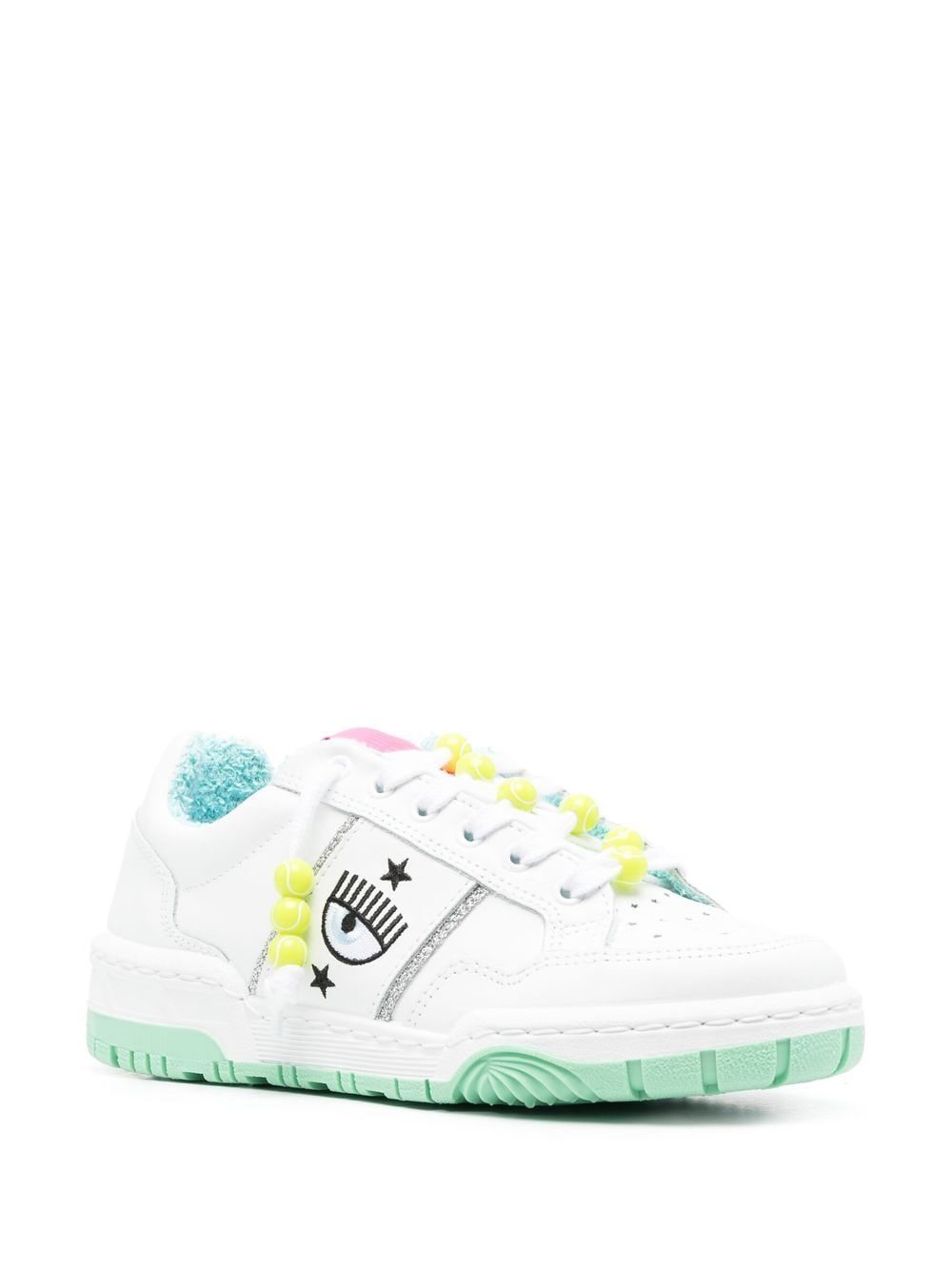 Shop Chiara Ferragni Beaded Low-top Sneakers In White