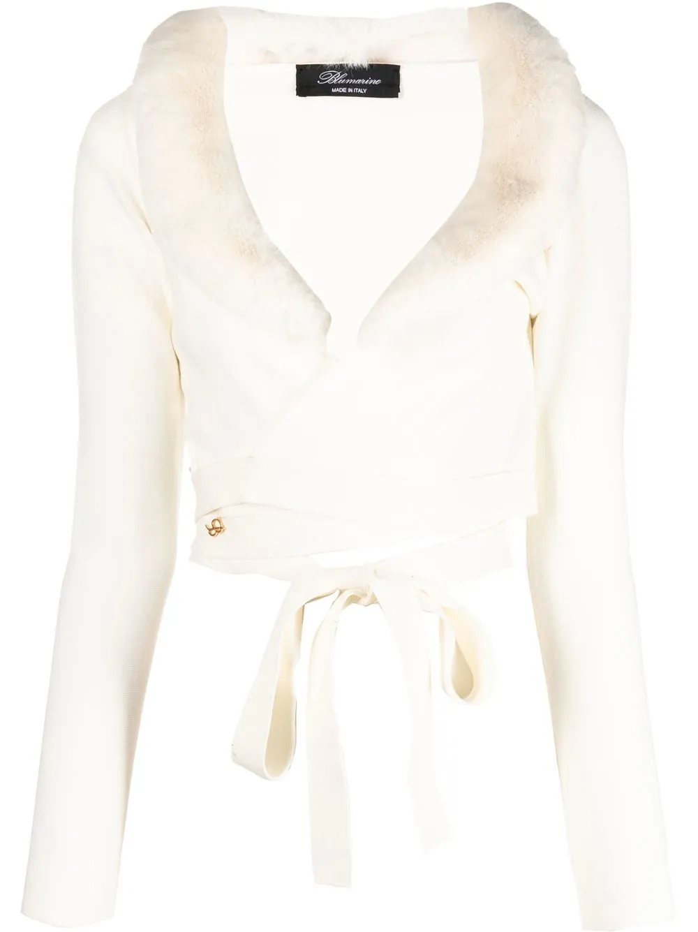 

Blumarine faux-fur trimmed wrap top - White