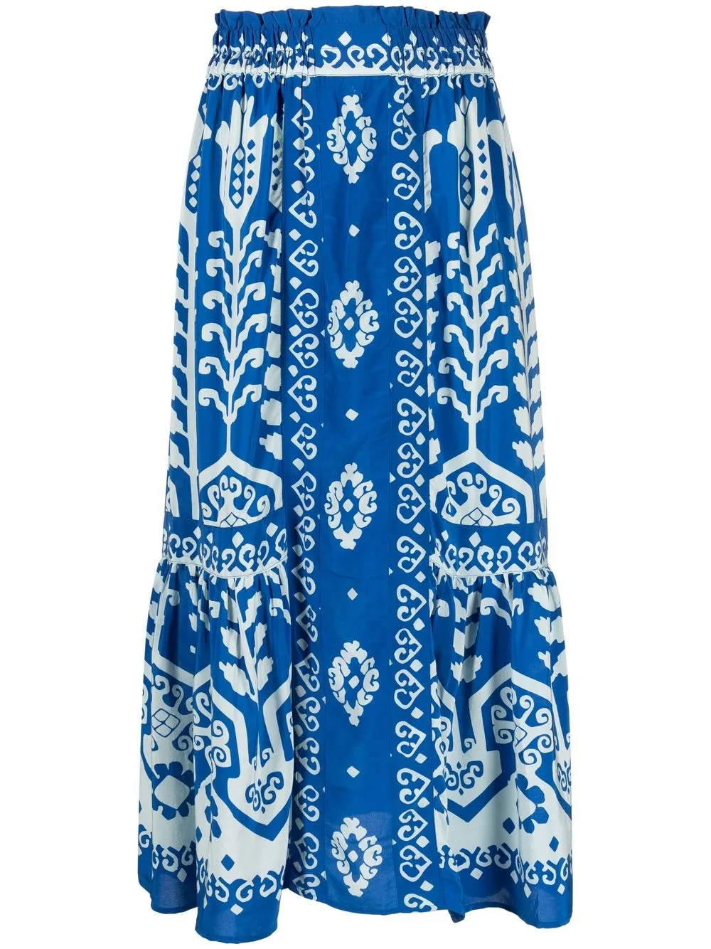 

Sea patterned high-waisted silk midi skirt - Blue