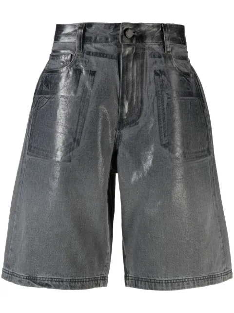 44 LABEL GROUP metallic-finish denim shorts