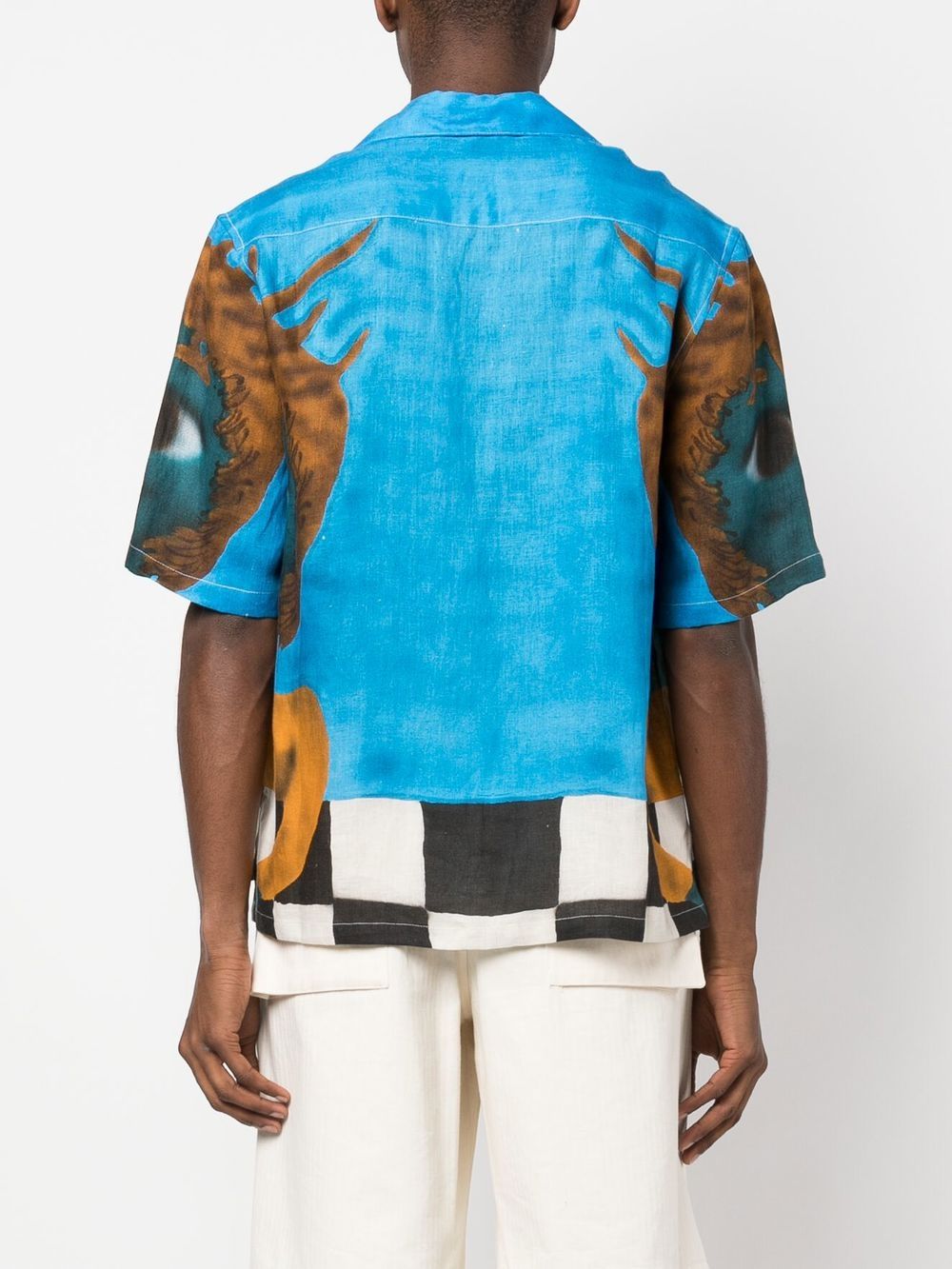 Shop Charles Jeffrey Loverboy Graphic-print Linen Shirt In Blue