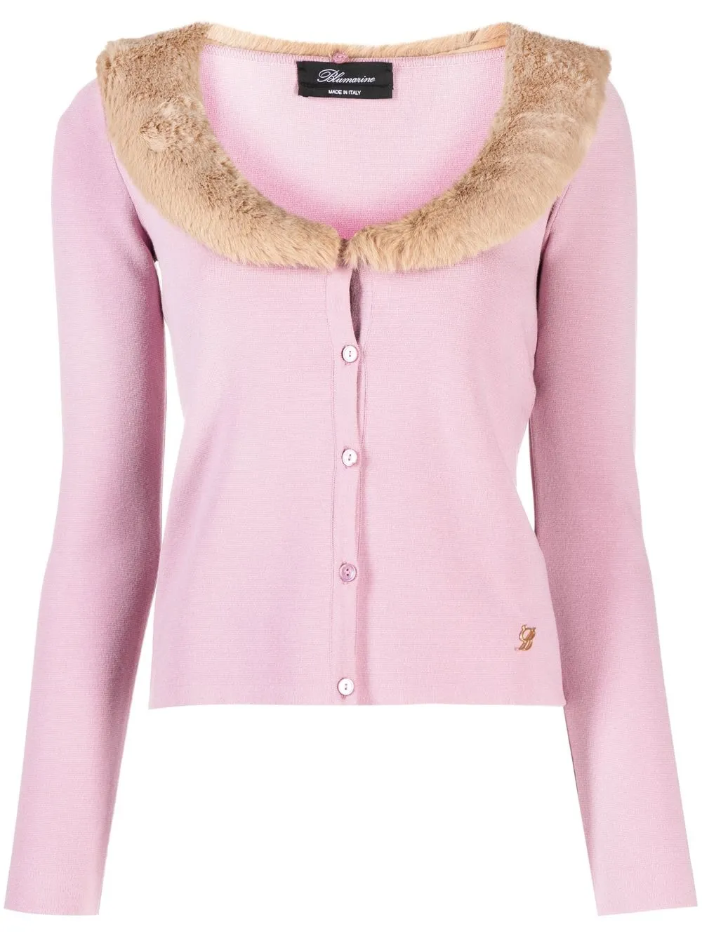 

Blumarine faux-fur trimmed cardigan - Pink