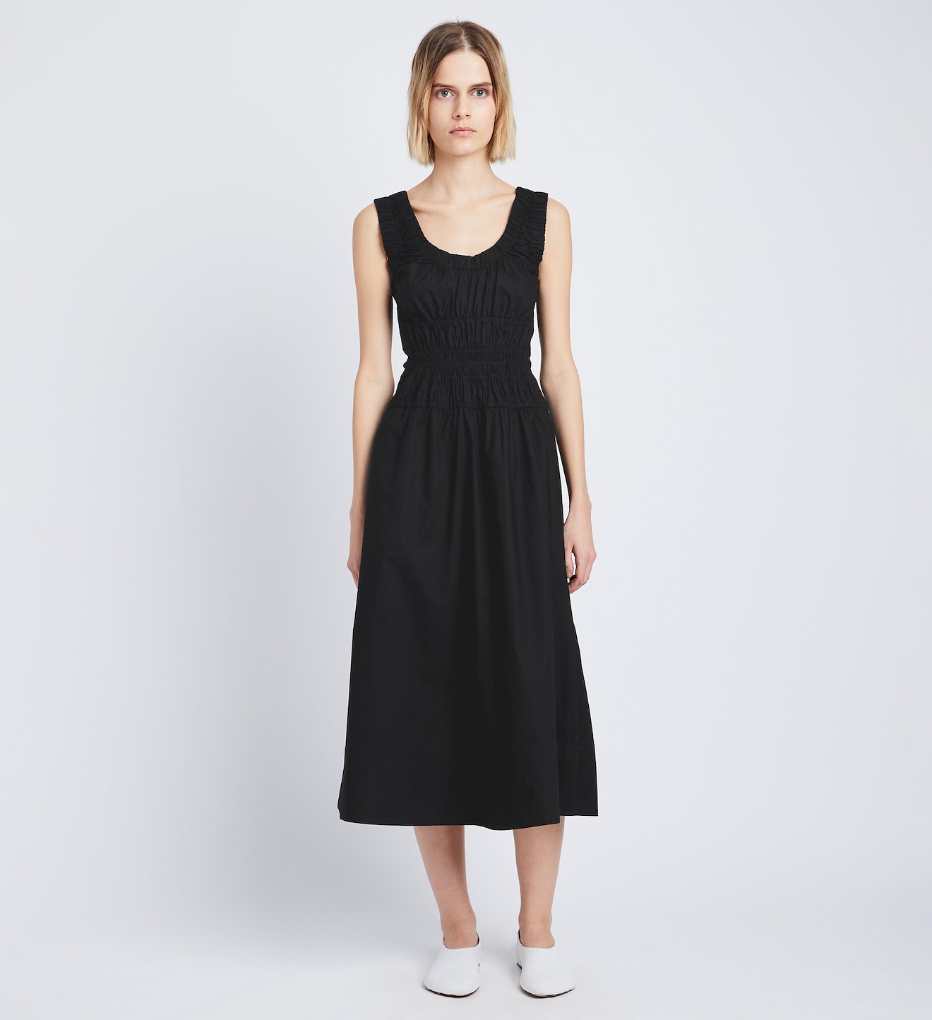 Poplin Gathered Midi Dress