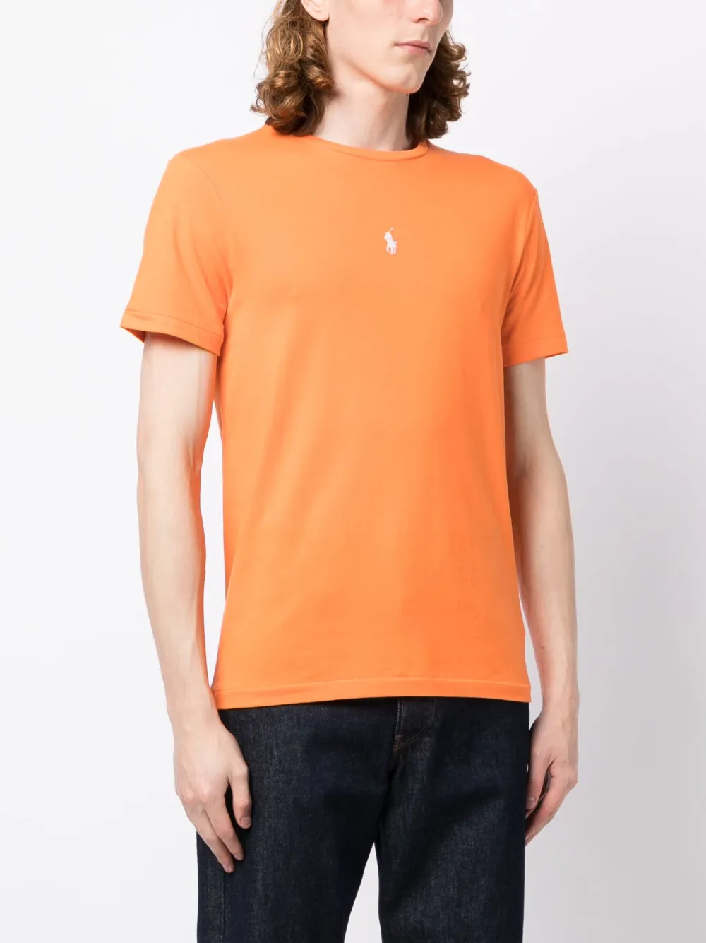 Shop Polo Ralph Lauren Embroidered-logo Cotton T-shirt In Orange