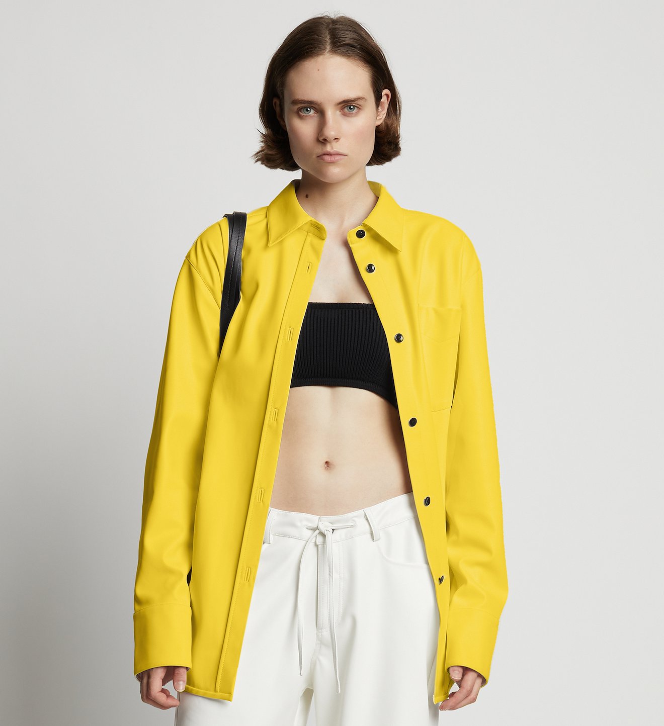 Faux Leather Shirt Jacket