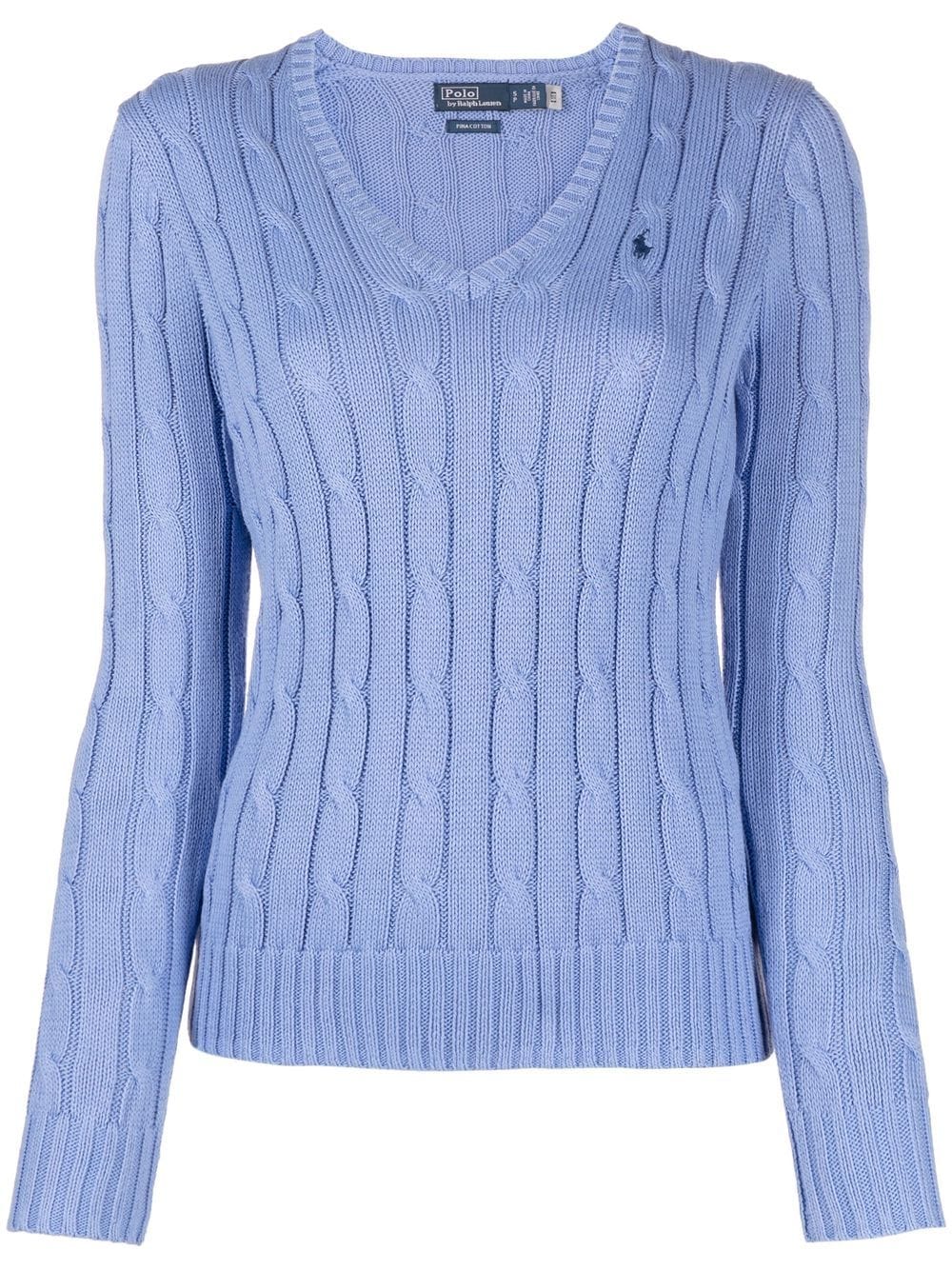 Shop Polo Ralph Lauren Polo Pony Cable-knit Jumper In Blue