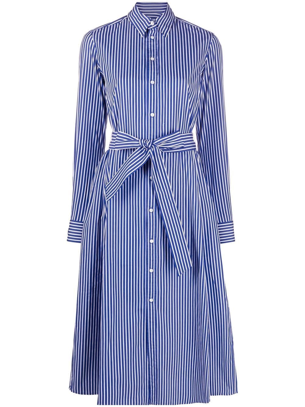 Polo Ralph Lauren Striped Belted Shirt Dress In Blue