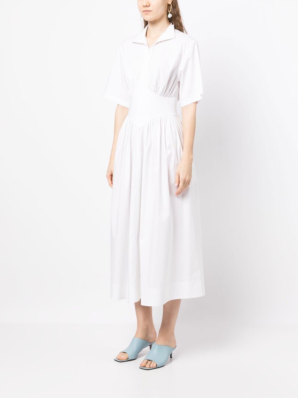 Shop Rosetta Getty Gathered-detail Short-sleeve Midi Dress In White