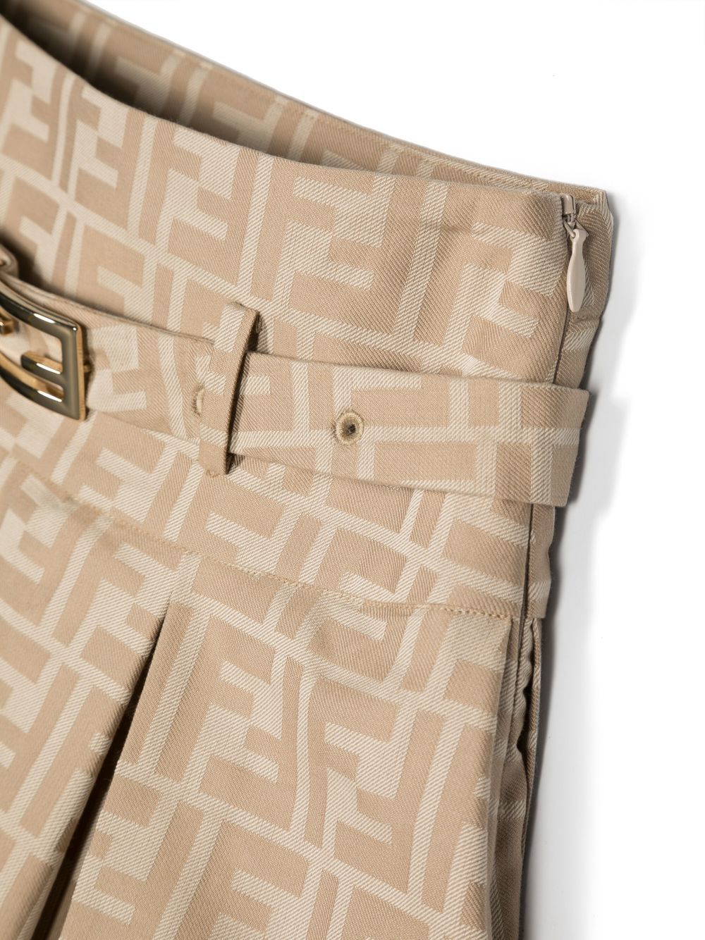 Shop Fendi Ff-monogram Pleated Skirt In Neutrals