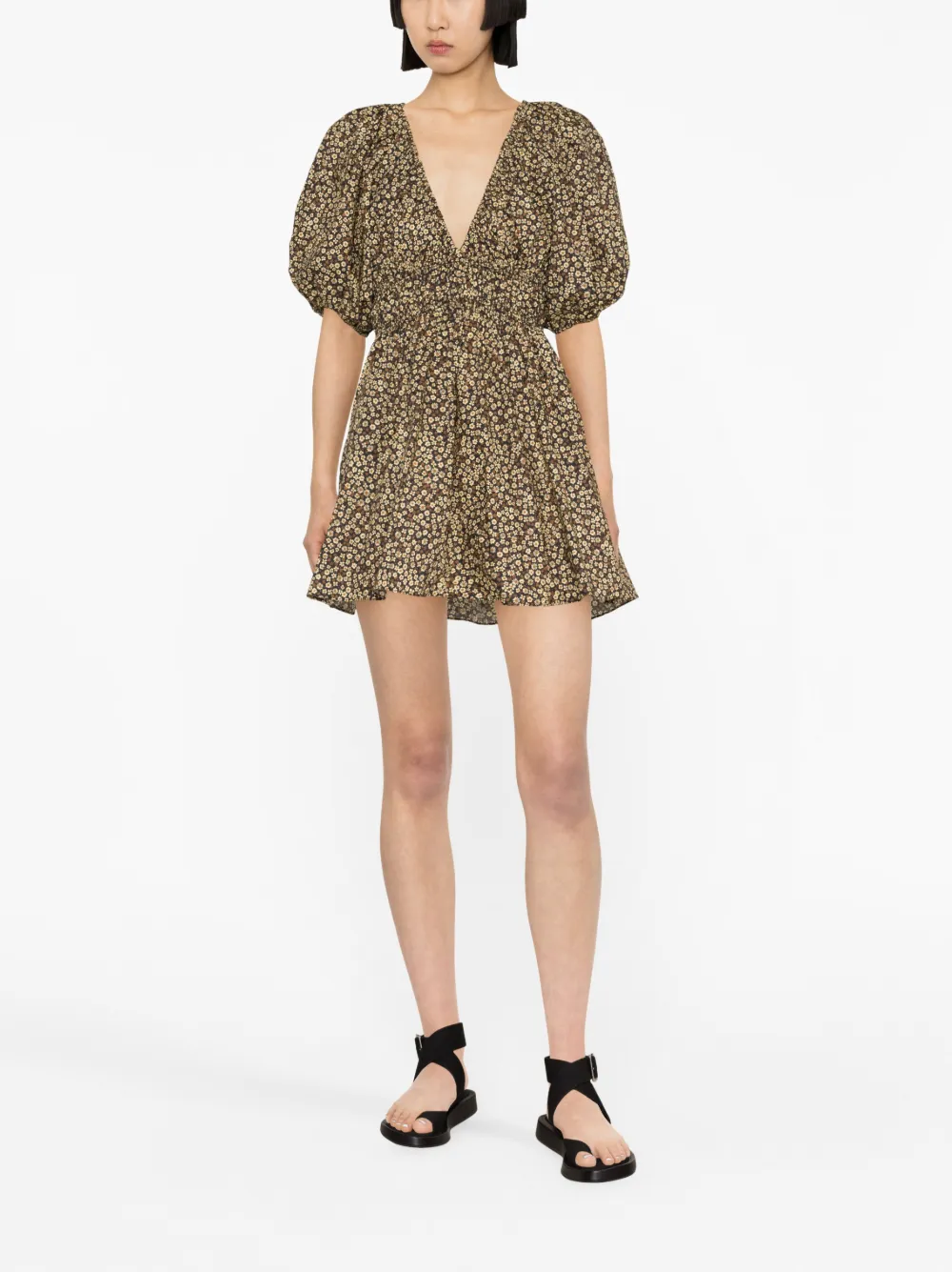 Shop Matteau Floral-print Organic-cotton Minidress In Black