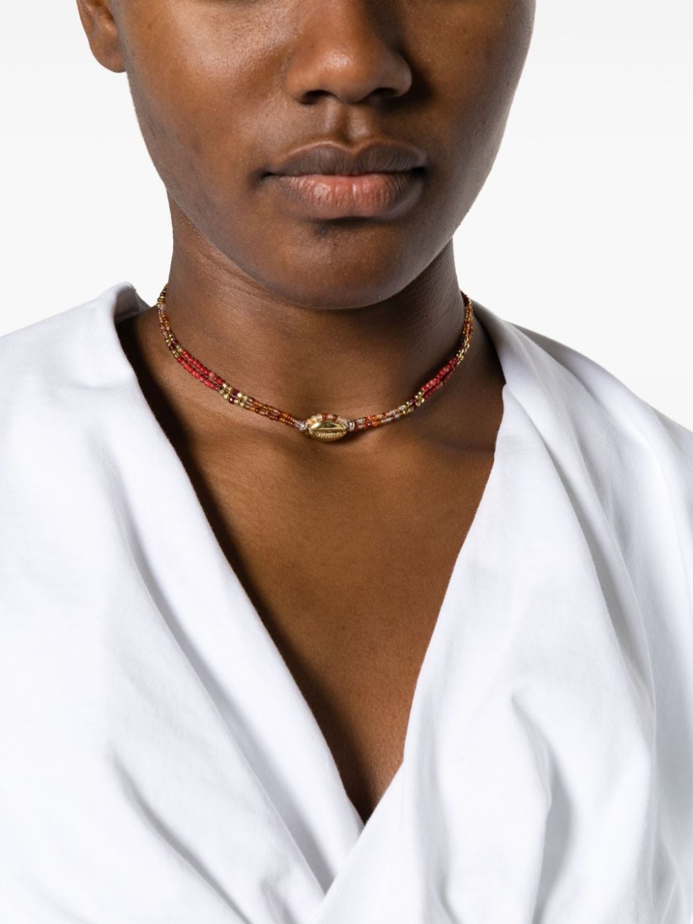 Shop Isabel Marant Malebo Shell-embellished Beaded Necklace In Orange