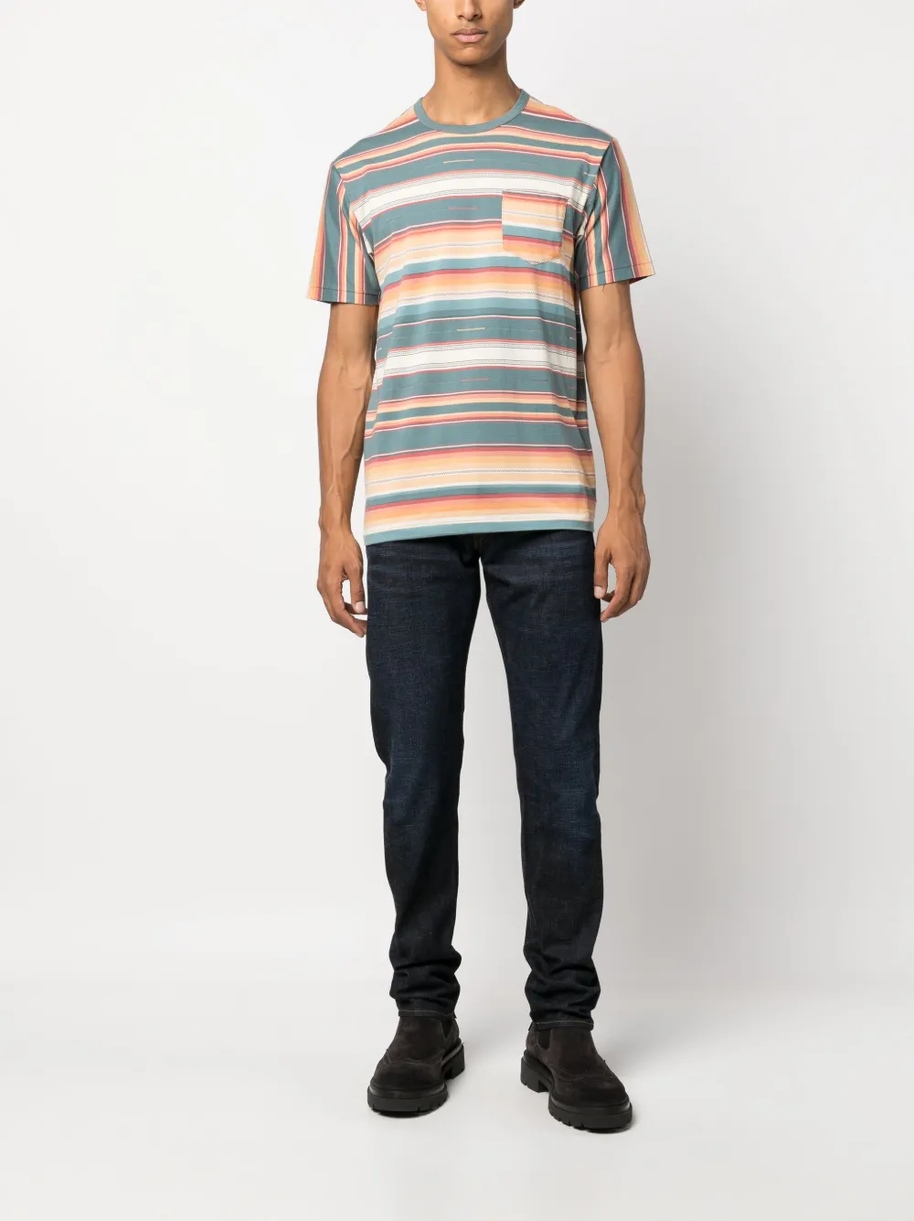 Shop Ralph Lauren Rrl Striped Short-sleeve T-shirt In Blue