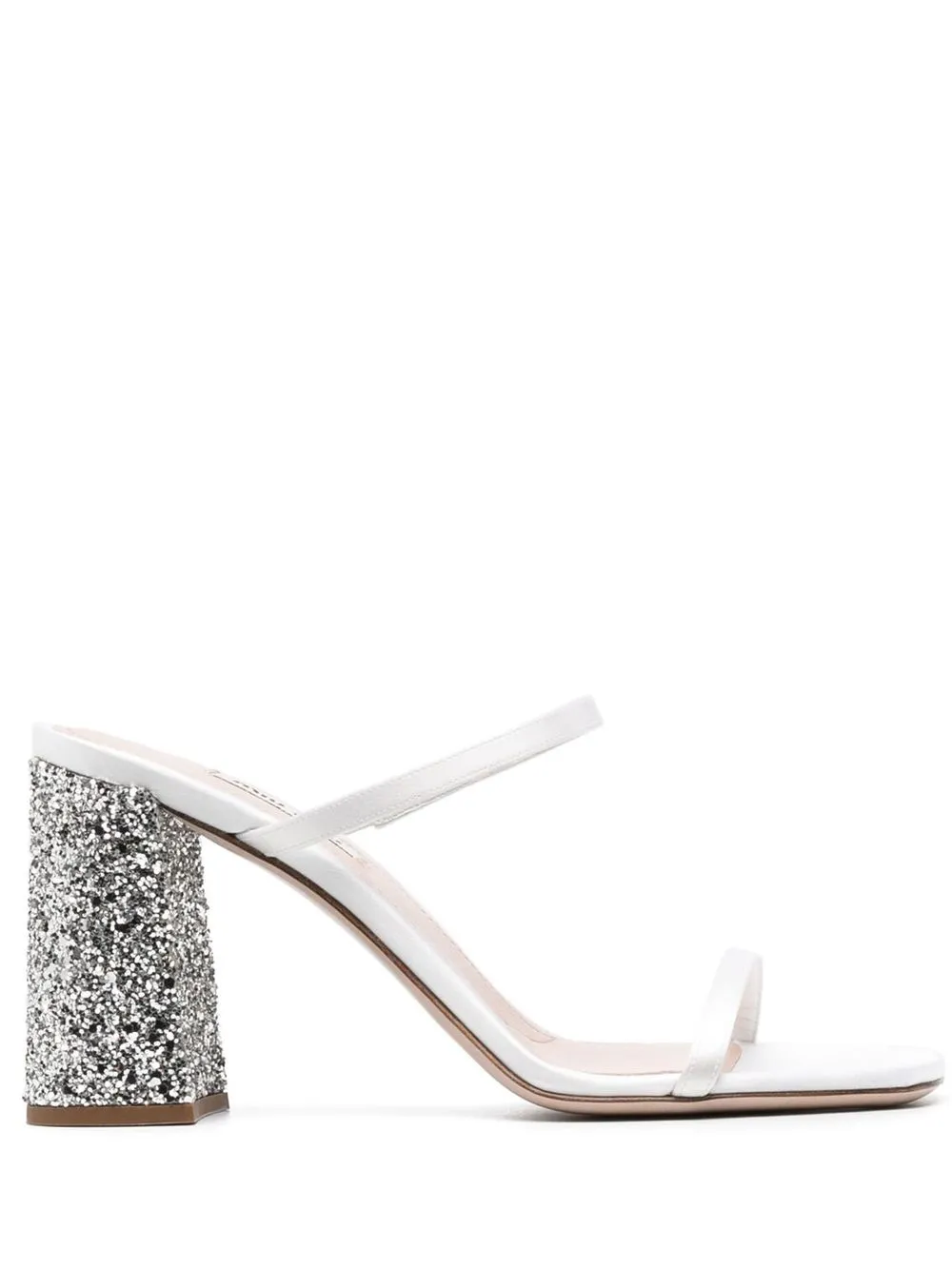 Miu Miu Forma Raso Glitter Slide Sandals In White