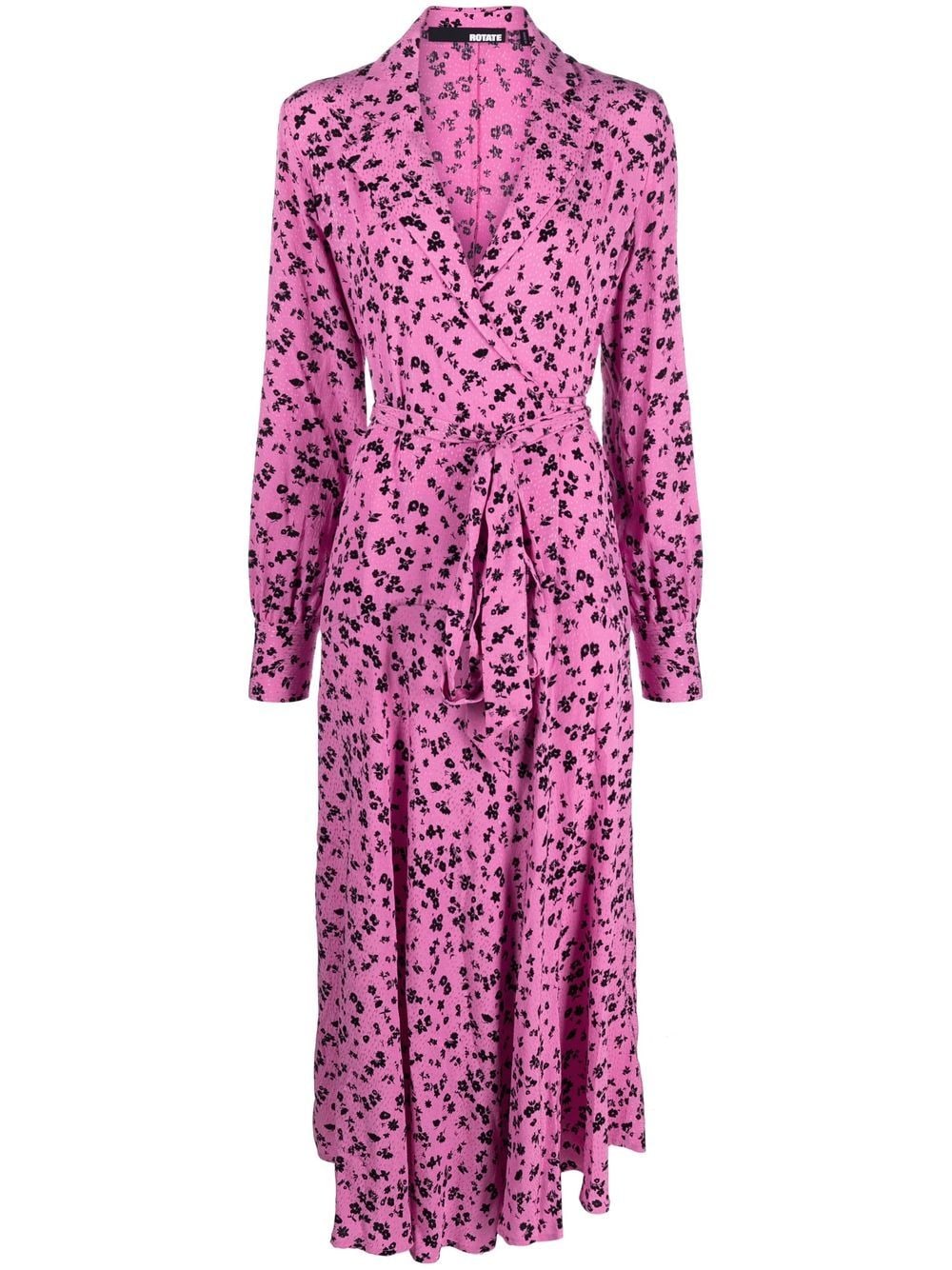 Shop Rotate Birger Christensen Jacquard Wrap Dress In Pink