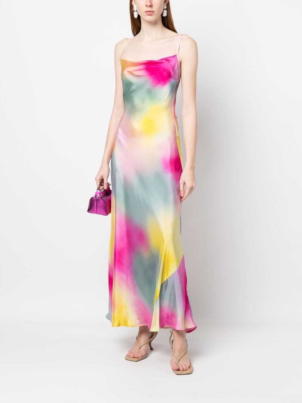 Shop Msgm Watercolour Maxi Camisole Dress In Pink