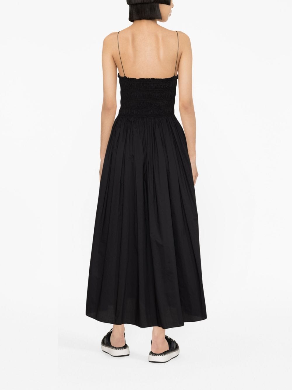 Shop Matteau Shirred Cotton Midi Dress In Black