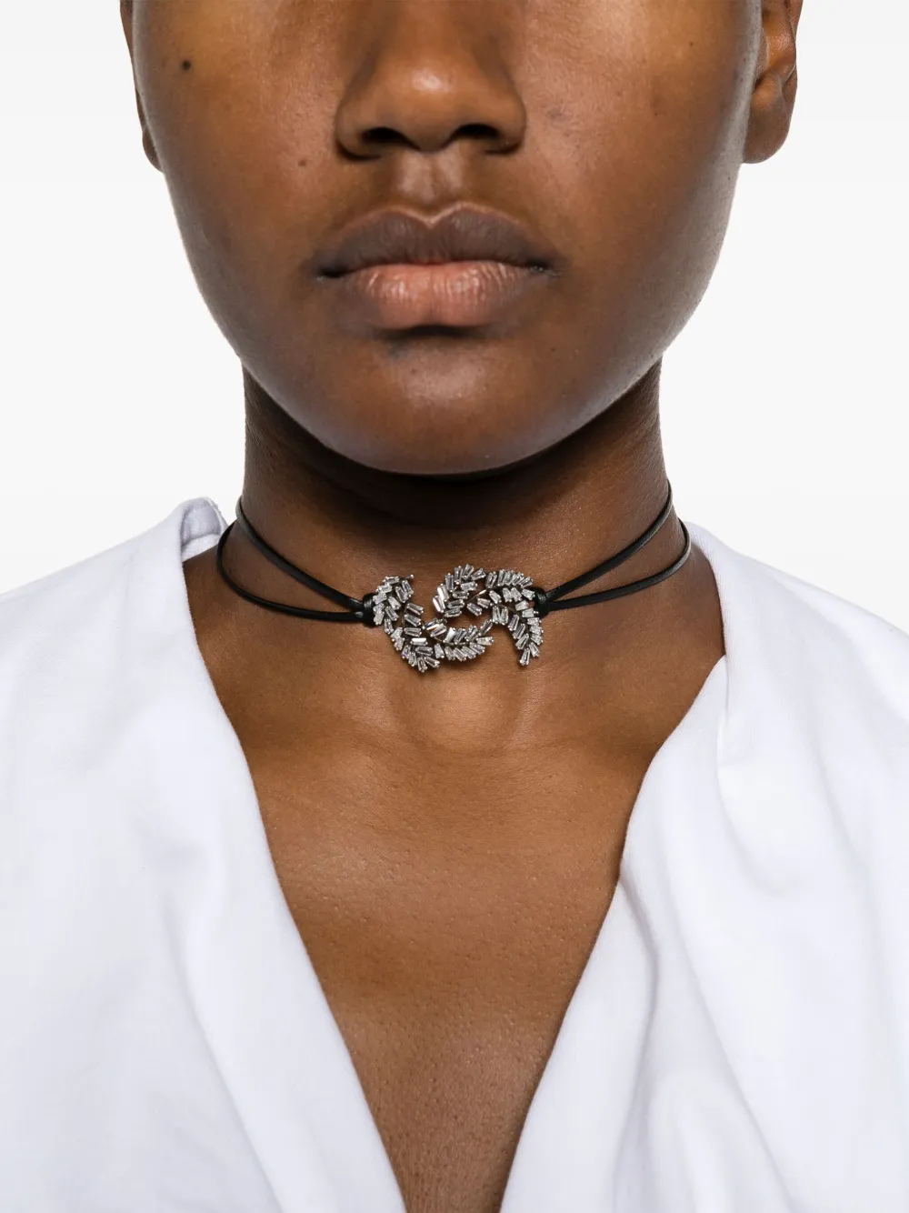 ISABEL MARANT Feather crystal-embellished choker necklace - Zwart
