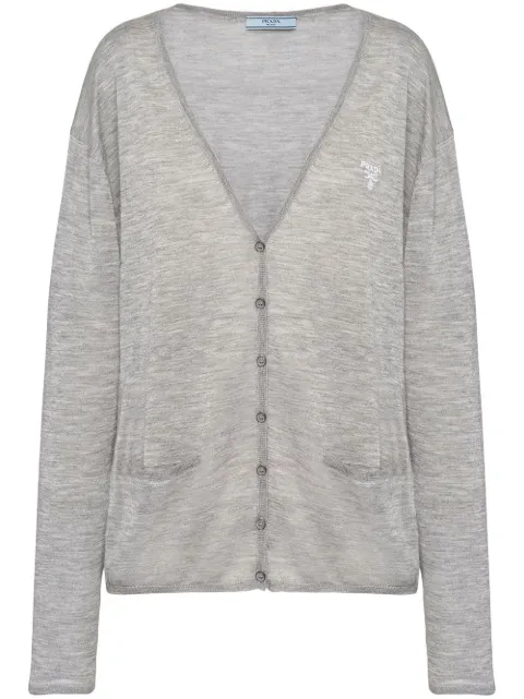 Prada logo-embroidered cashmere-silk cardigan