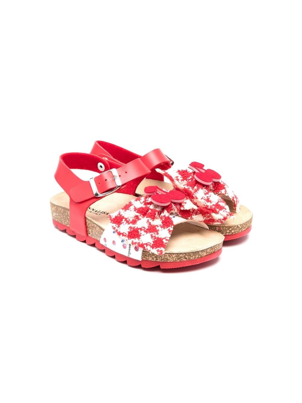 Monnalisa Kids' Cherry-motif Houndstooth Buckled Sandals In Red