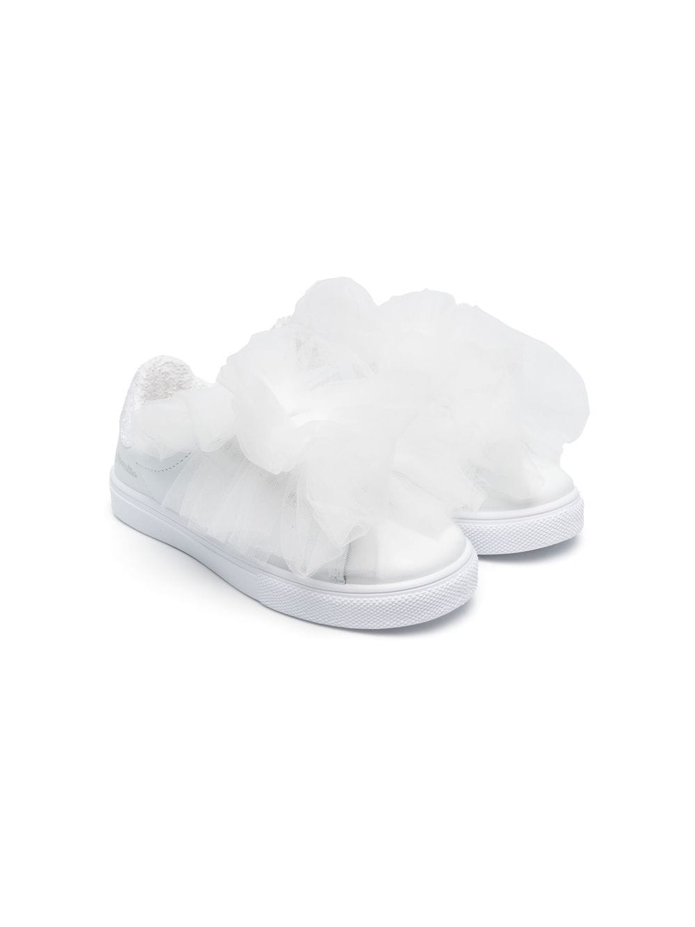 Monnalisa Kids' Tulle-netting Touch-strap Sneakers In Panna