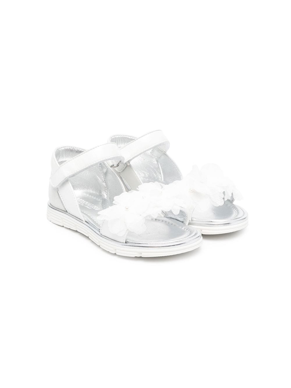 Monnalisa Kids' Floral-appliqué Touch-strap Sandals In White