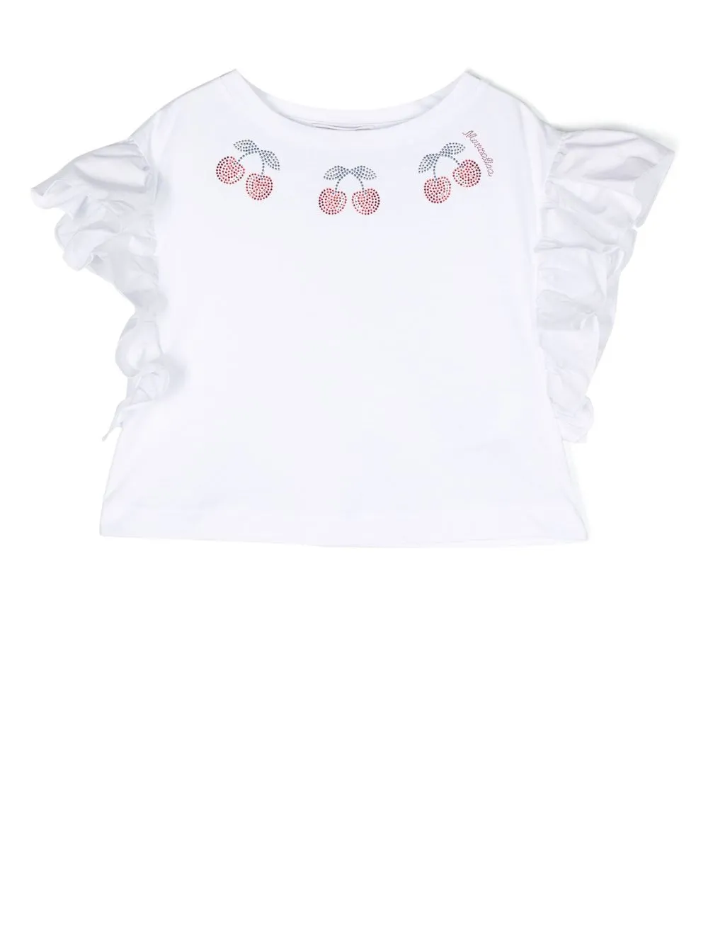 Monnalisa Kids' Cherry-embellished Ruffled T-shirt In White