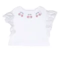 Monnalisa cherry-embellished ruffled T-shirt - White