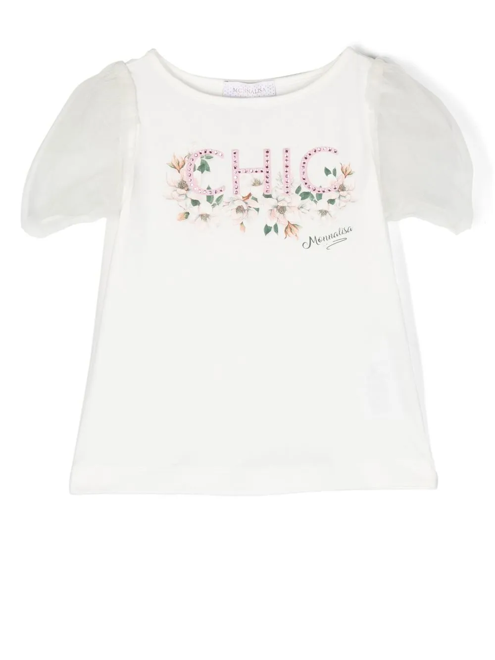 

Monnalisa graphic-print crystal-embellished T-shirt - White
