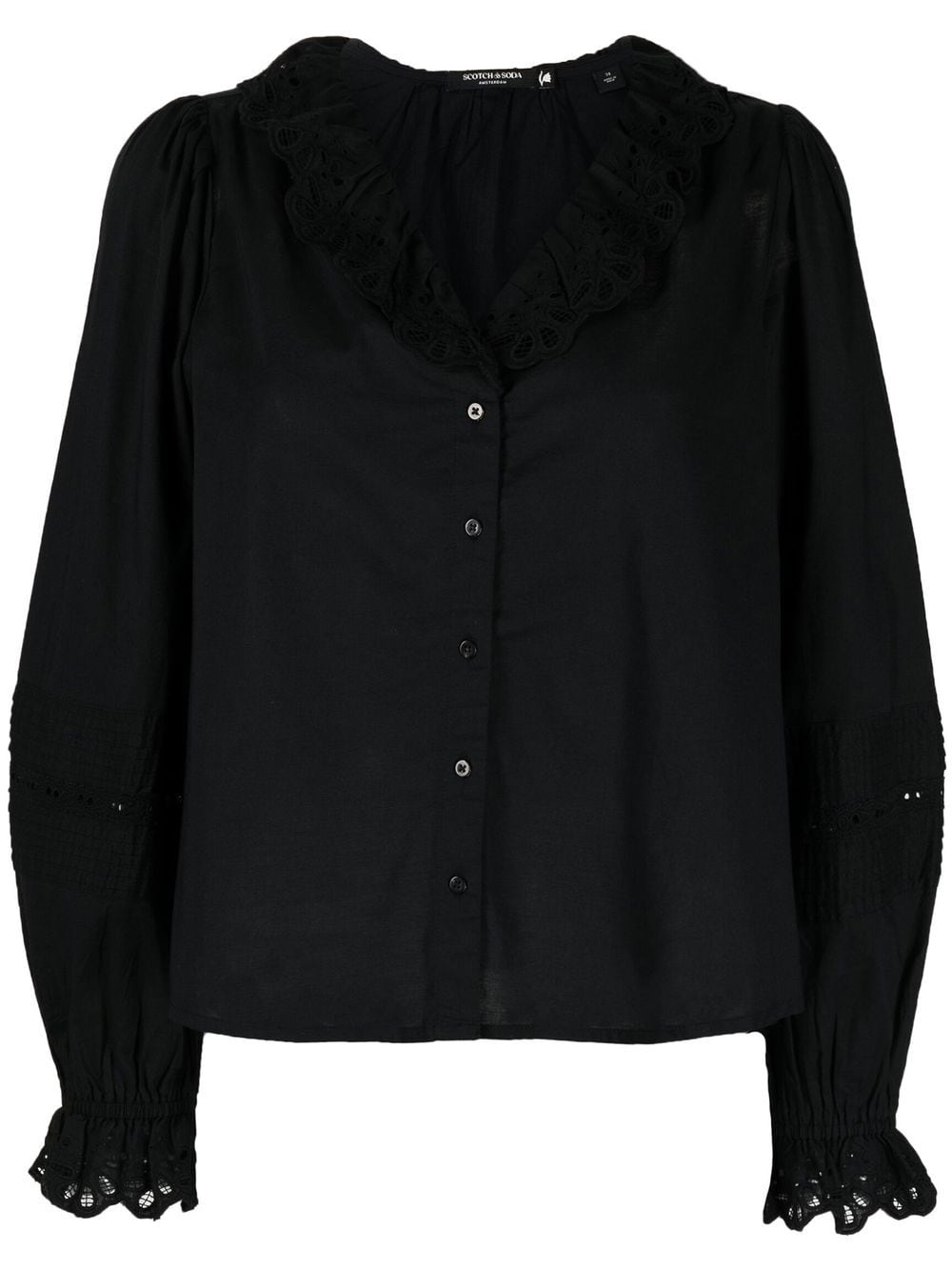 Shop Scotch & Soda Ruffle Collar Black Shirt In Schwarz