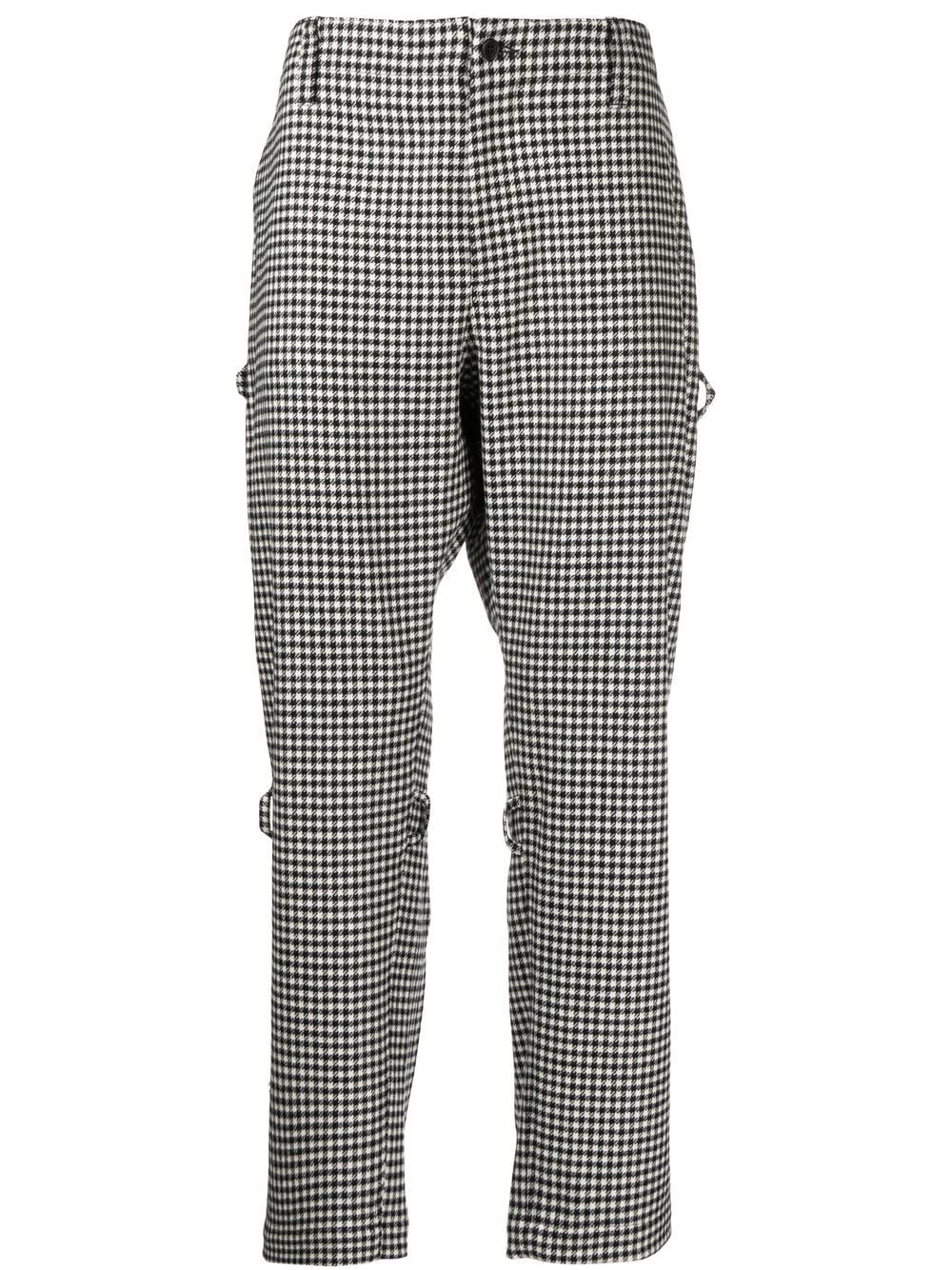 Shop The Power For The People Houndstooth Rear-zip Tapered Trousers In Grey