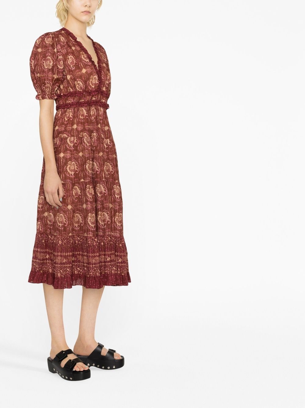 Ulla Johnson Elli Puff-sleeve Printed Midi Dress In Red | ModeSens