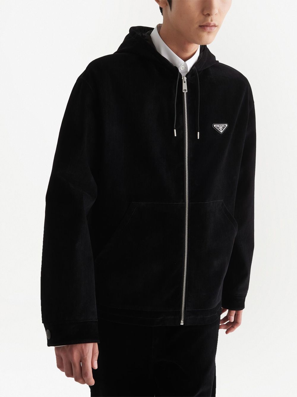 Shop Prada Triangle-logo Velvet Blouson Jacket In F0002 Black