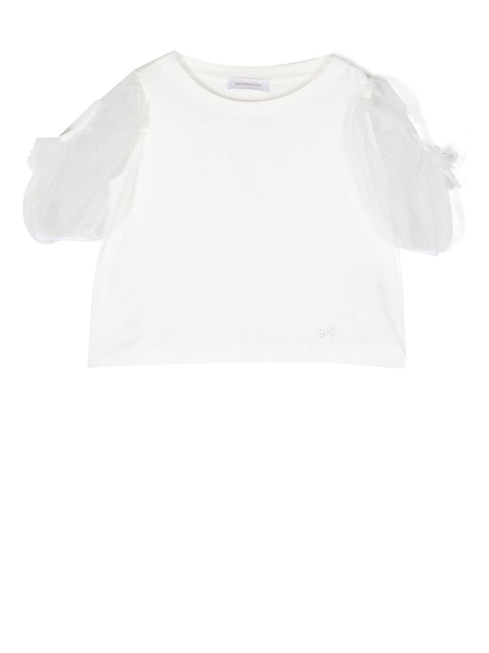 Monnalisa Kids' Short Puff Sleeves T-shirt In White
