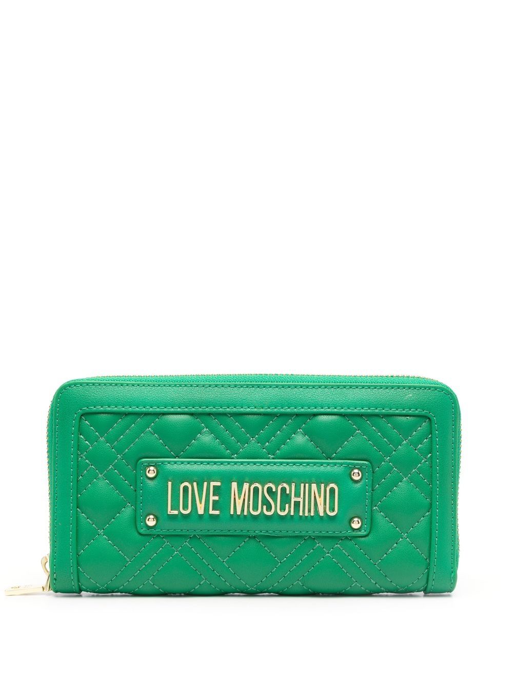 Love Moschino Quilted Logo-plaque Purse In Green