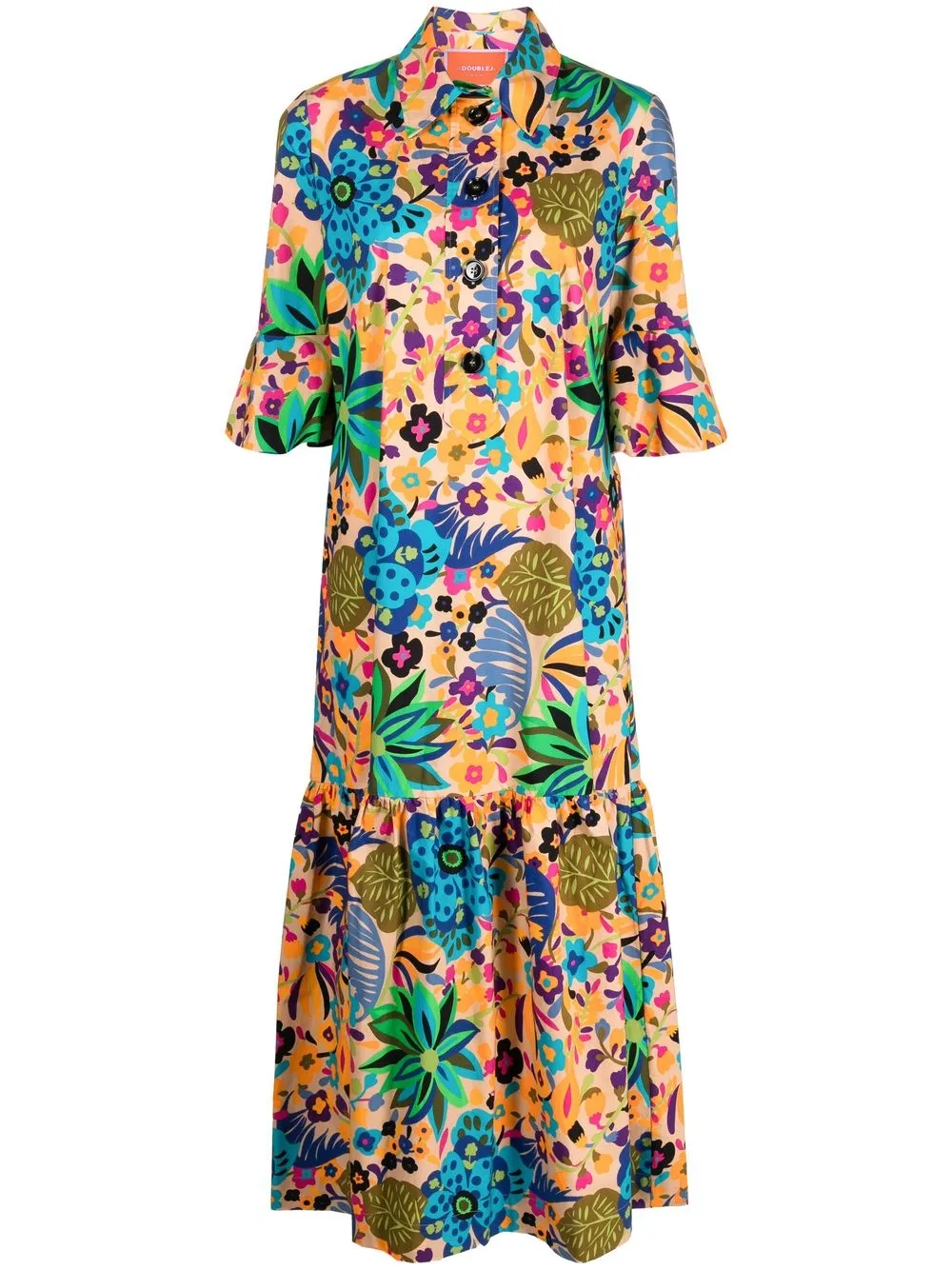 

La DoubleJ floral-print bell-sleeved dress - Green