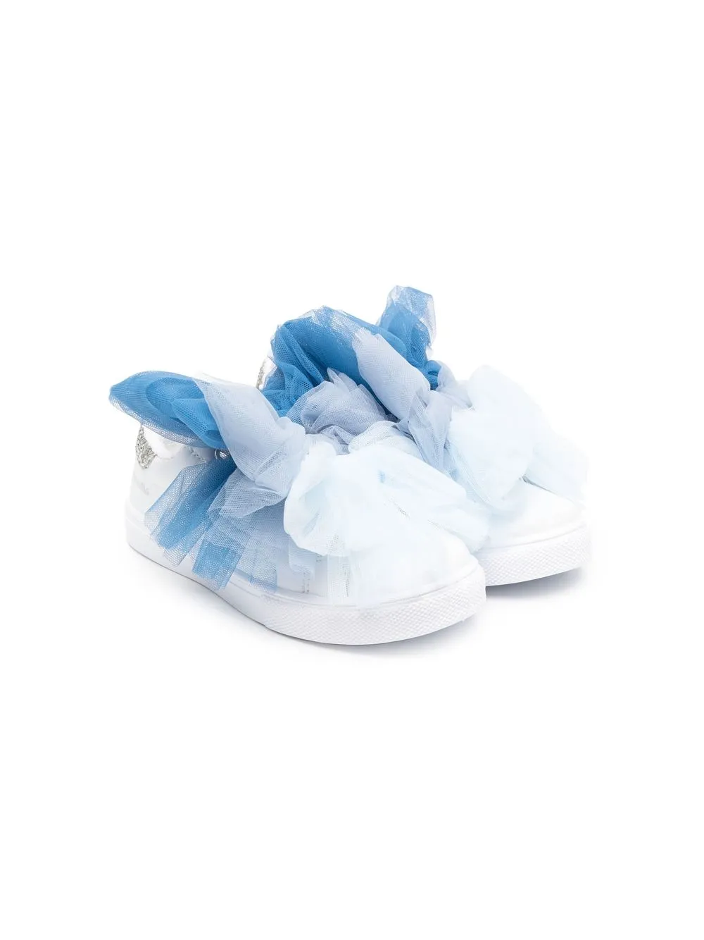 Monnalisa Kids' Tulle-bow Touch-strap Sneakers In White