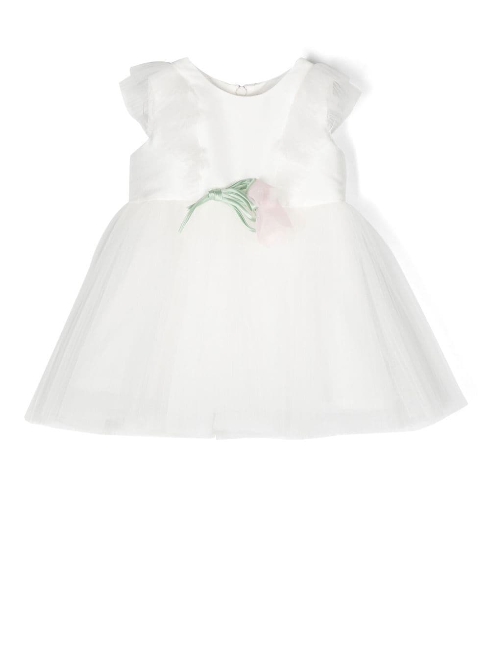 Monnalisa Babies' Satin & Tulle Dress W/ Flower Appliqué In Off White