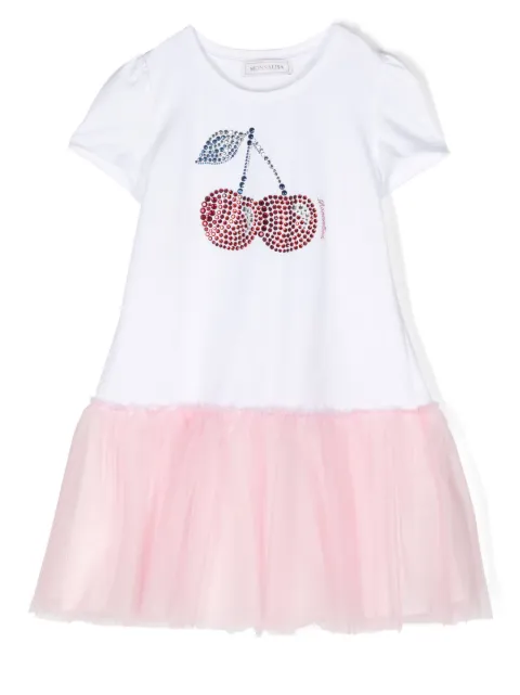 Monnalisa cherry-motif tulle T-shirt dress