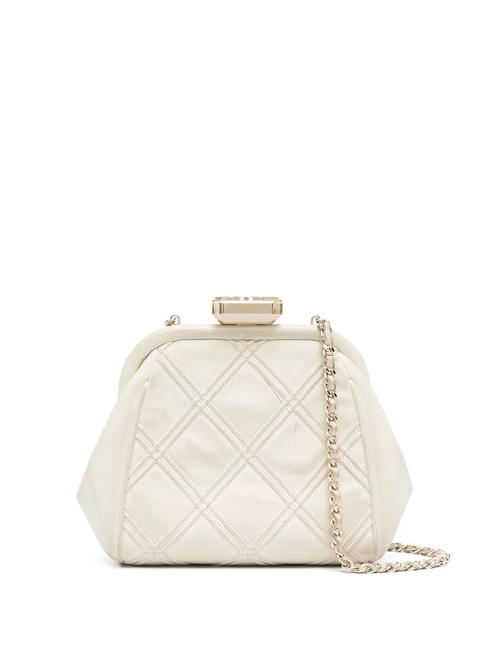 

CHANEL Pre-Owned 2014 CC diamond-quilted clutch bag - White