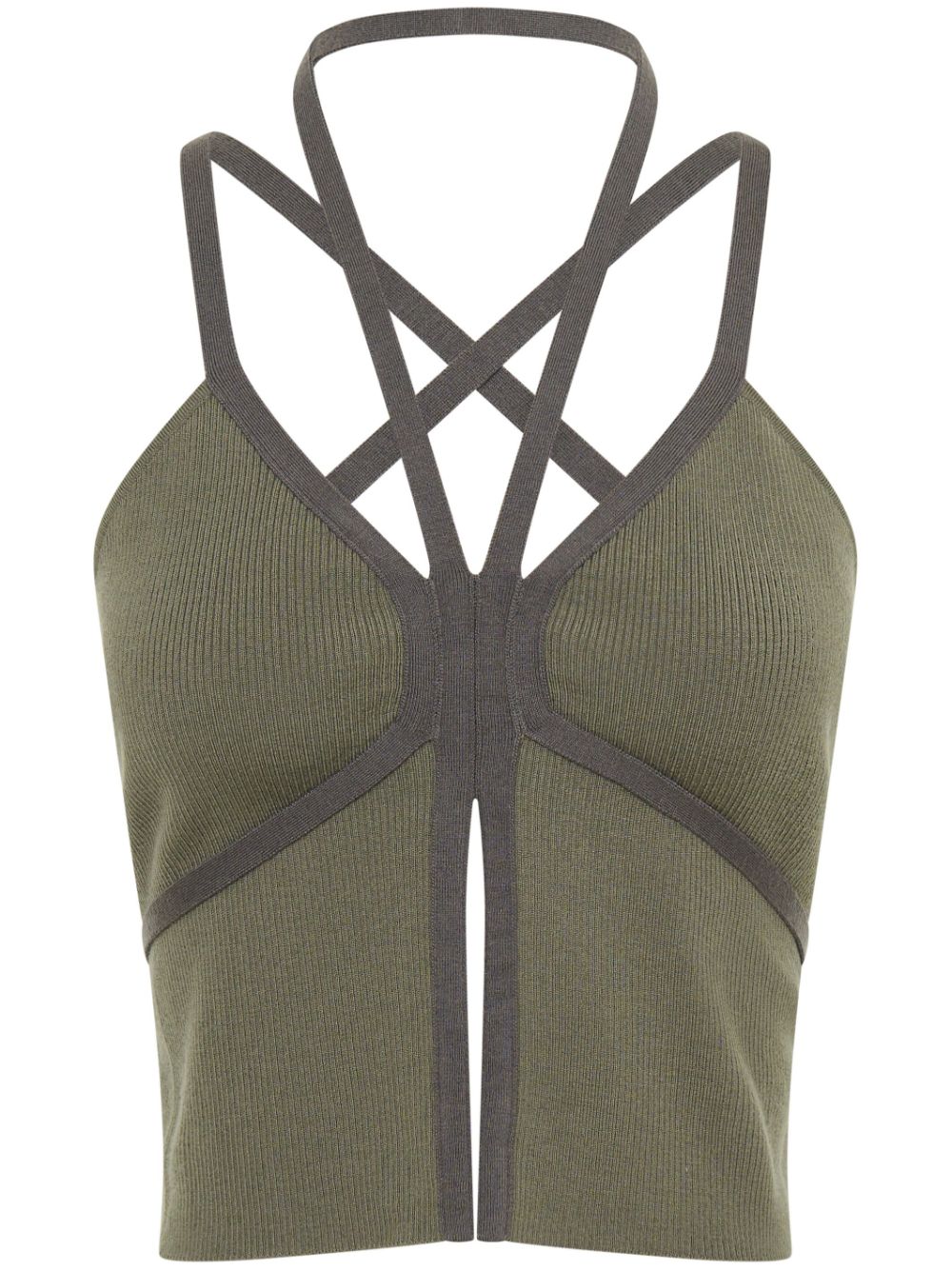 Dion Lee Crossover-strap Ribbed-knit Top In Slate/ Pewter