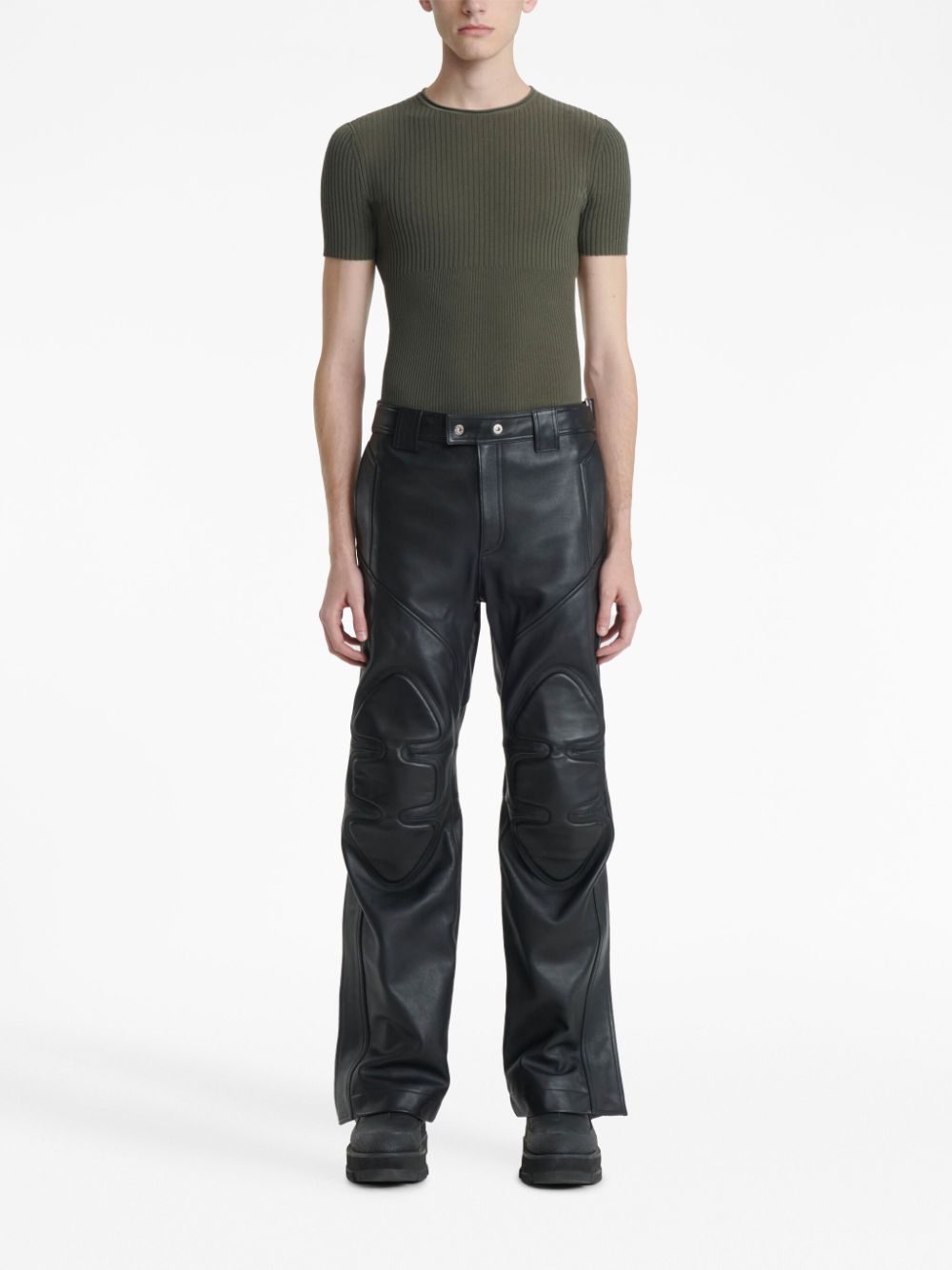 Shop Dion Lee Ribbed-knit Cotton-blend T-shirt In Military Green