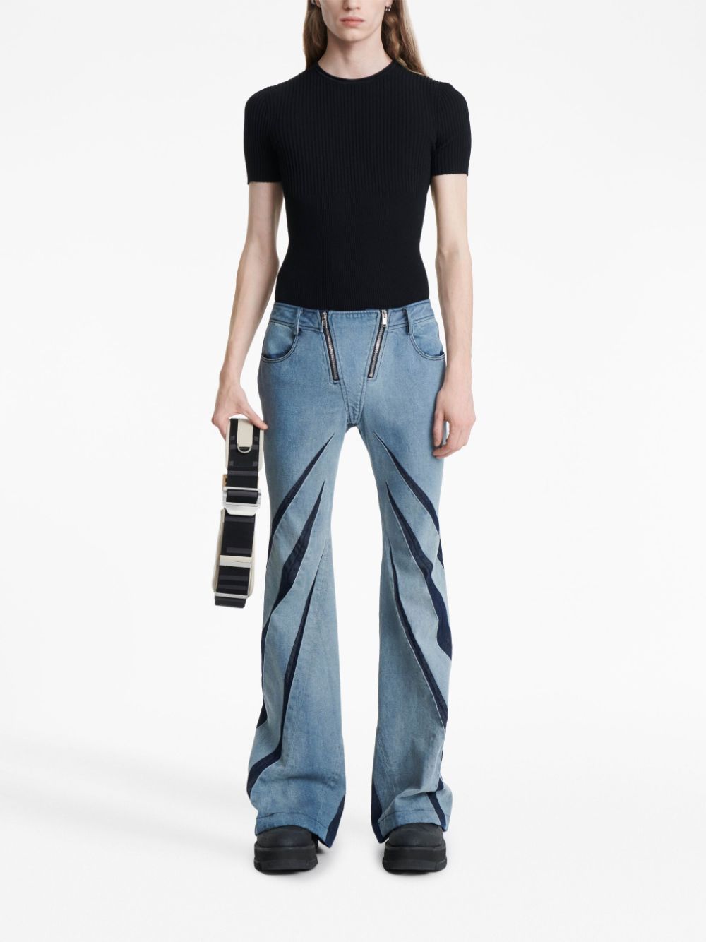 Shop Dion Lee Darted Flared Jeans In Blue