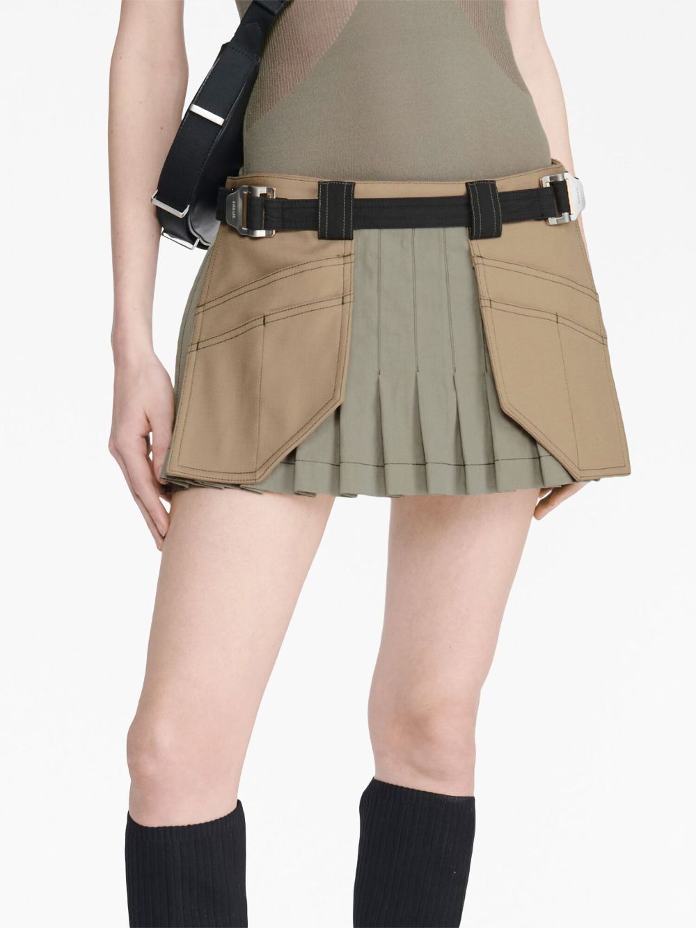 Shop Dion Lee Workwear Pleated Miniskirt In Brown