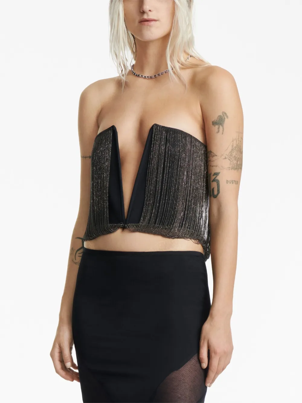 Shop Dion Lee Beaded Plunge Tank Top In Black