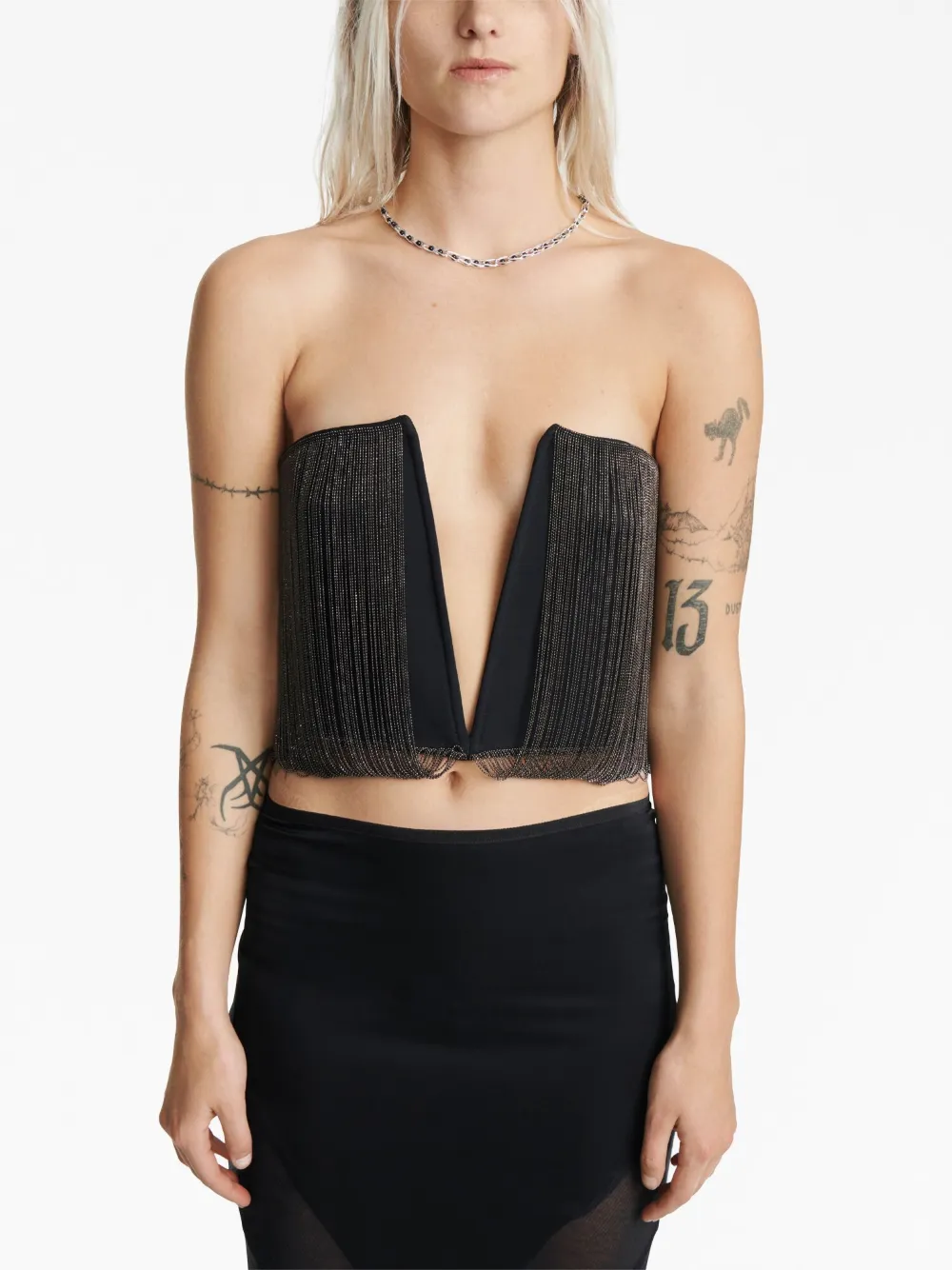 Shop Dion Lee Beaded Plunge Tank Top In Black