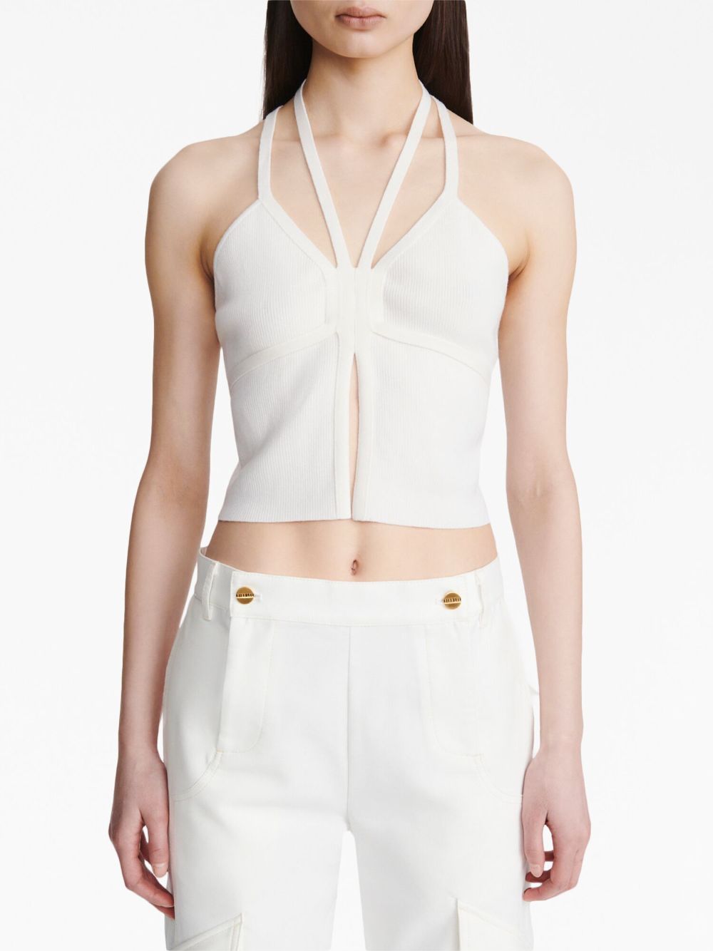 Shop Dion Lee Crossover-strap Ribbed-knit Top In Ivory