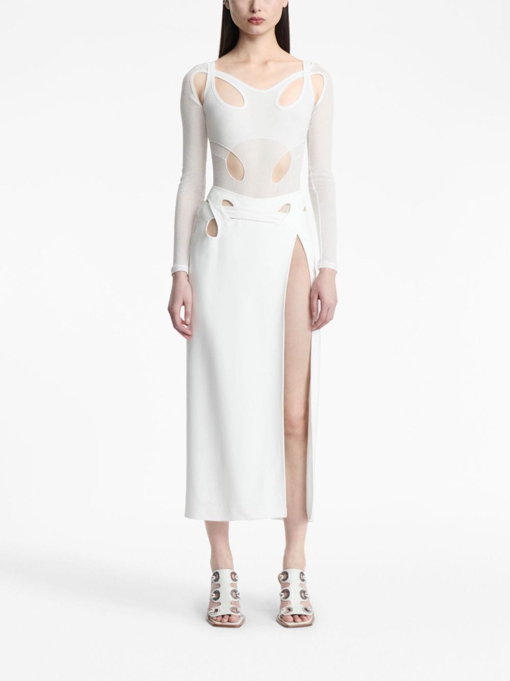 Shop Dion Lee Cut-out Detail Long-sleeve Bodysuit In White