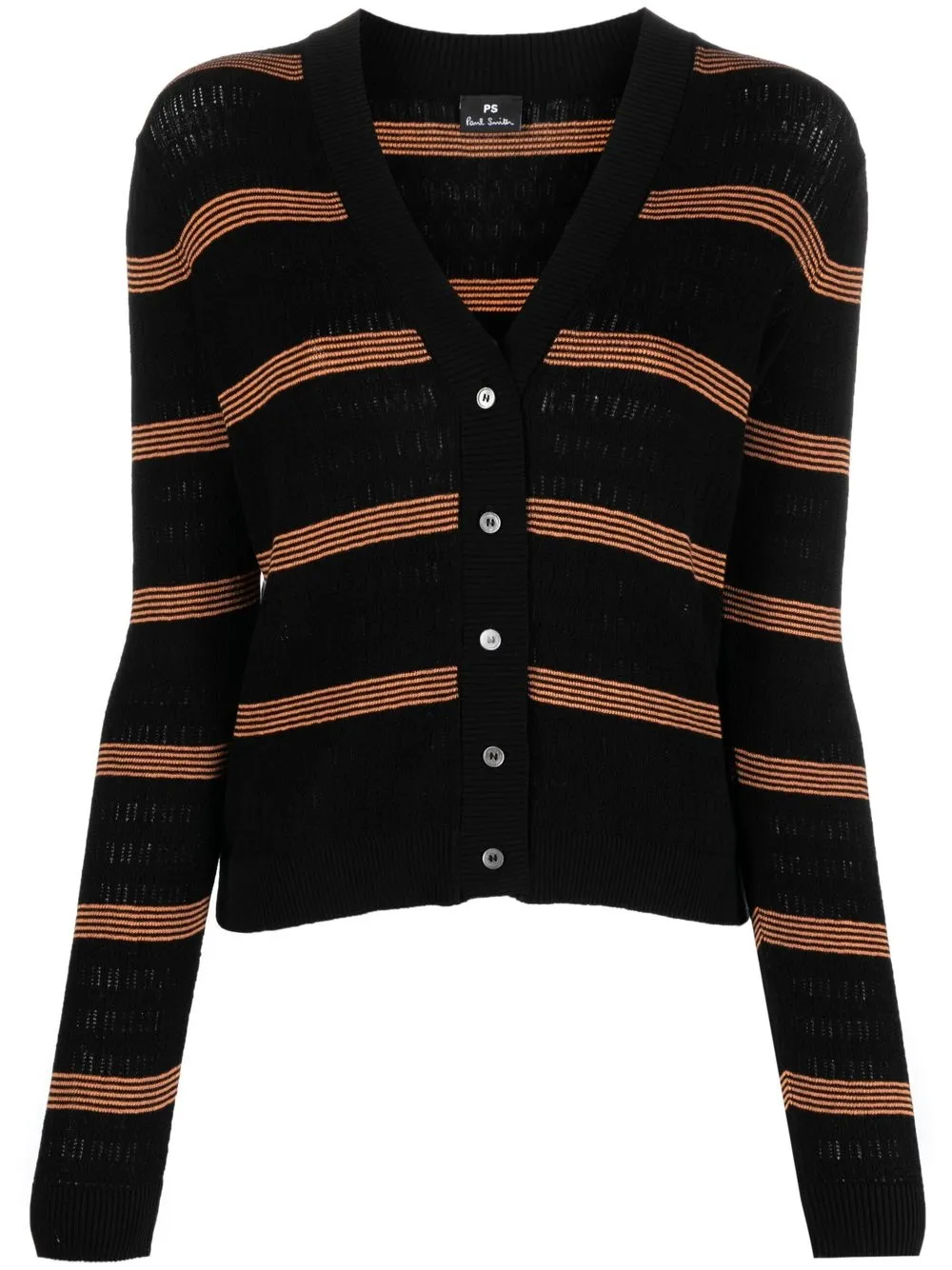 

PS Paul Smith cárdigan con motivo de rayas y cuello en V - Negro